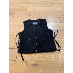 Daniel Smart Black Lace Up Sides Motorcycle Vest 3XL Men Biker Leather Style